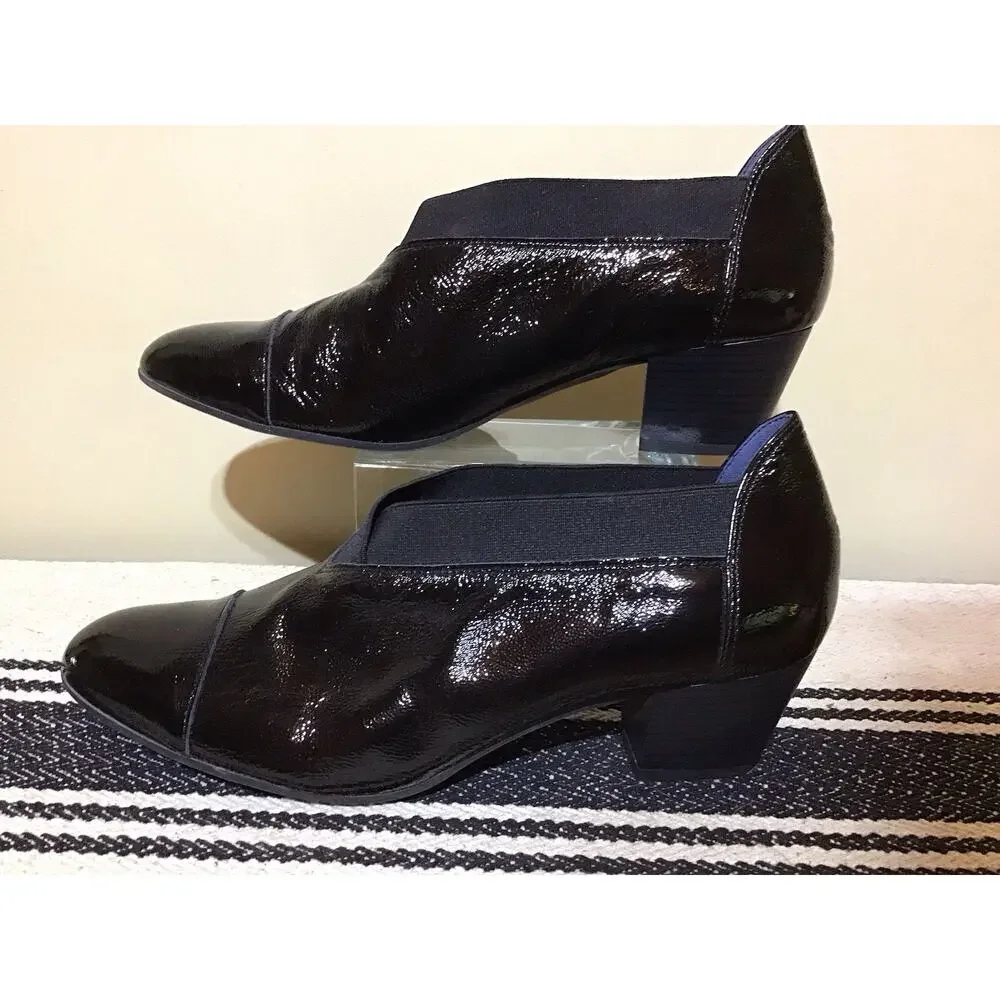 Dorking Dora Women Black Shiny Crinkle Leather Heels Sz 42-US11-11.5 Upscale Lux
